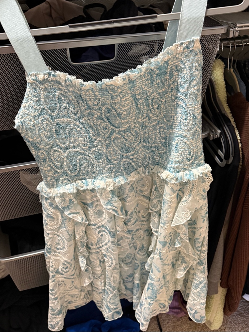 Alice + Olivia Light Blue and Ivory Eyelet Smocked Sundress - Picture 5 of 5